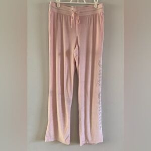 Velour Bedazzled Spell Out Pants Juicy Couture Pink Straight Leg Size Medium